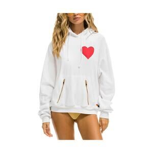 Aviator Nation Cozy White Heart Stitch Pullover Hoodie Size S